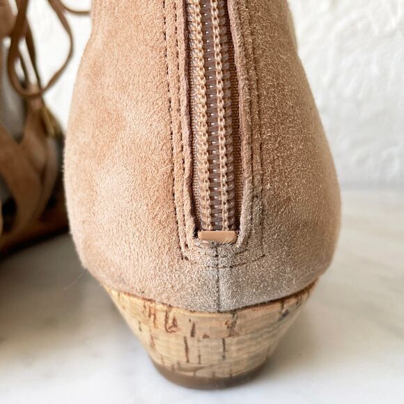 Sam Edelman Tan Gladiator Sandals Back Zip Low Cork Wedge Heel Women's 10 - Picture 6 of 9